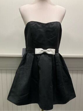 Petal & Pup Strapless Bow Fit & Flare Mini Dress Black White L NWT